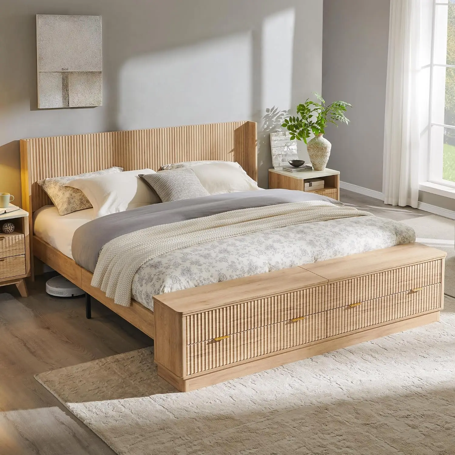 King Size Bed Frame With Storage Drawers - Rama łóżka typu king-size z frezowanym
