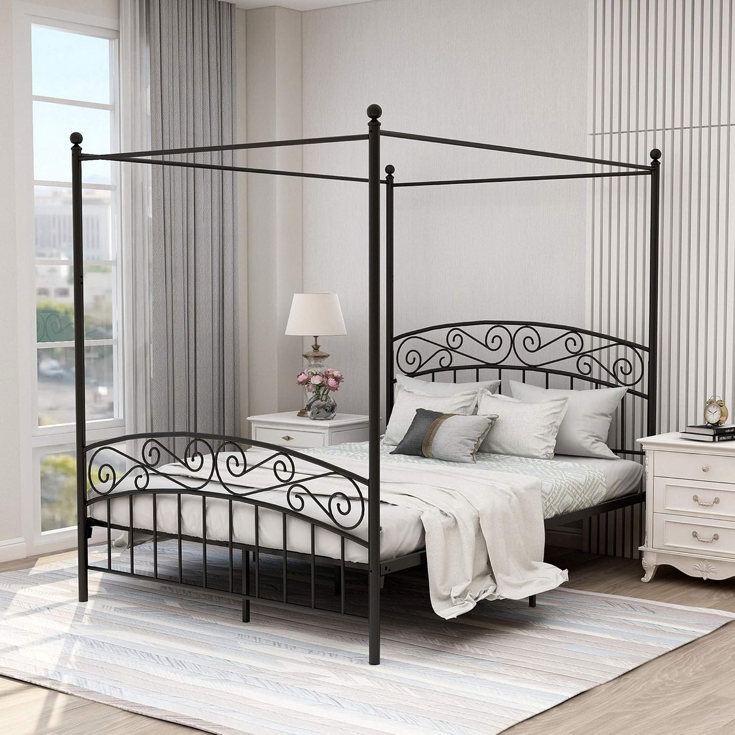 Canopy Bed Frame Metal Queen - Rama łóżka z baldachimem w rozmiarze