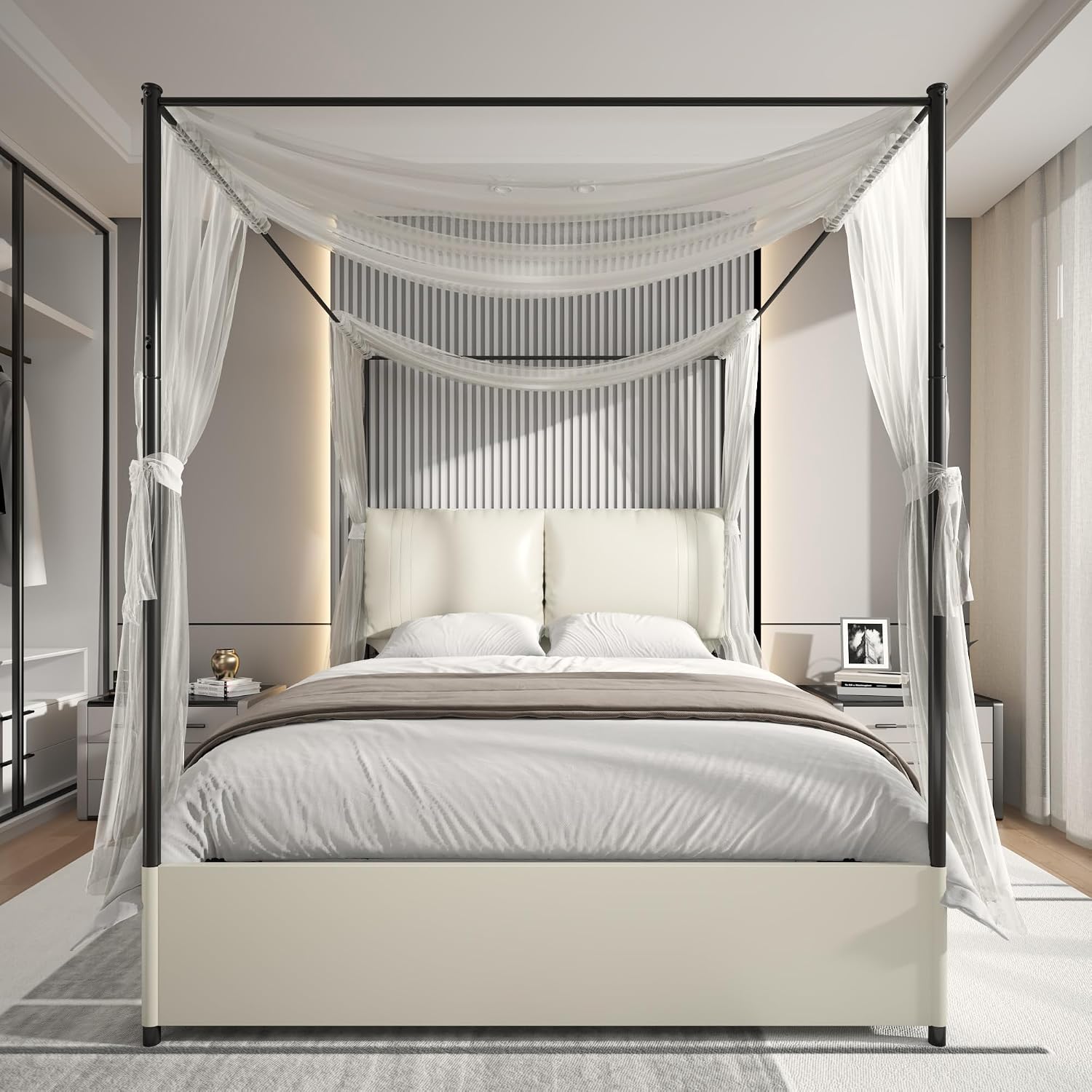 Canopy Bed Frame Metal Queen - Rama łóżka z baldachimem typu Queen,