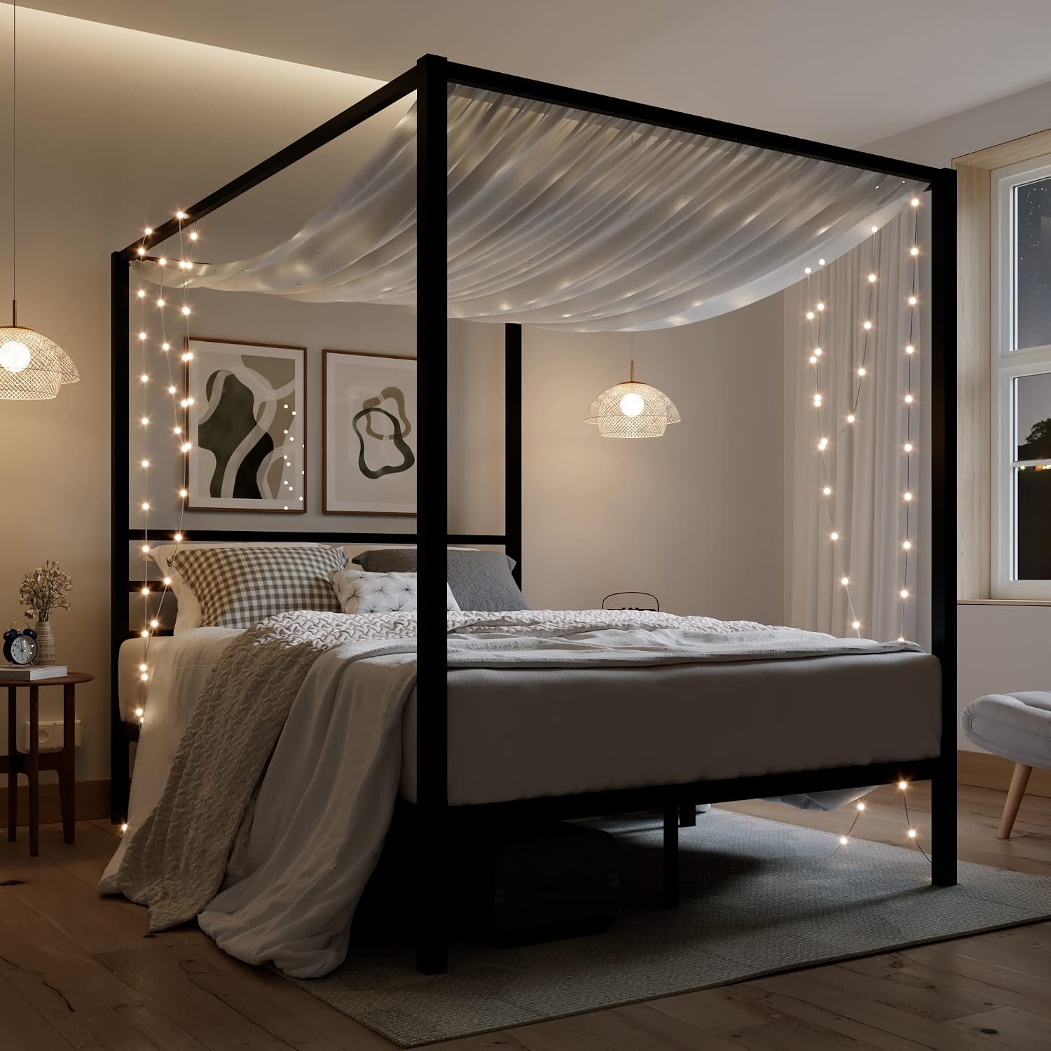 Canopy Bed Frame Metal Queen - Metalowa rama łóżka z baldachimem, rozmiar