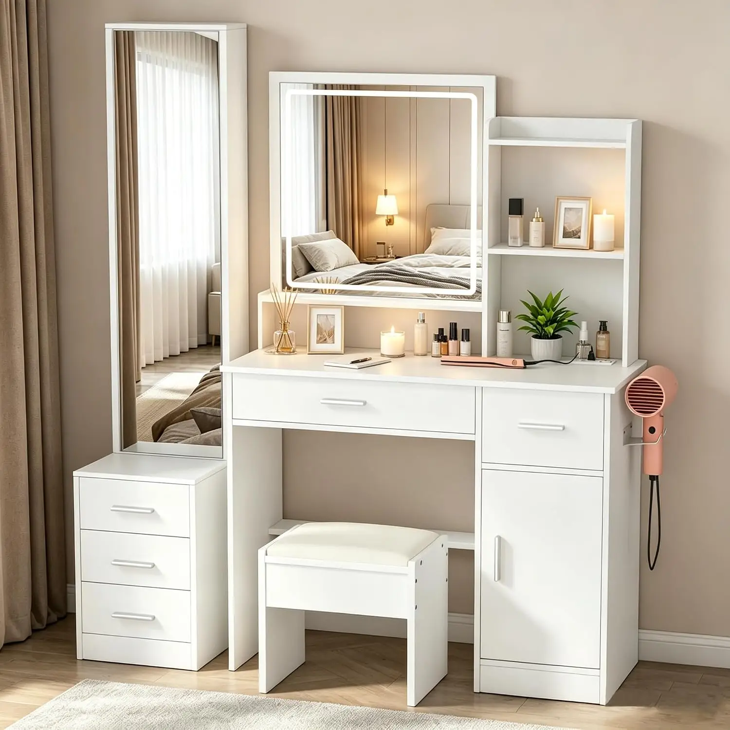 Dressing Table Vanity With Lighted Mirror - Toaletka INTERGREAT z oświetleniem i lustrem,