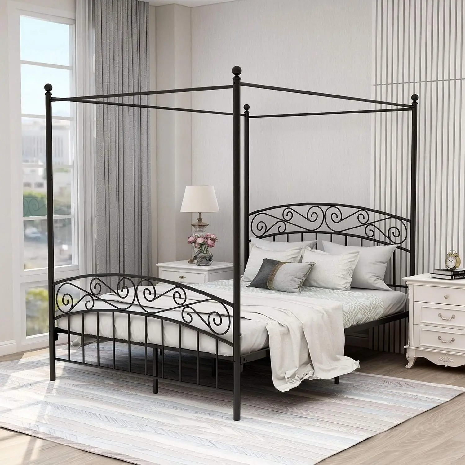 Canopy Bed Frame Metal Queen - Rama łóżka z baldachimem w rozmiarze
