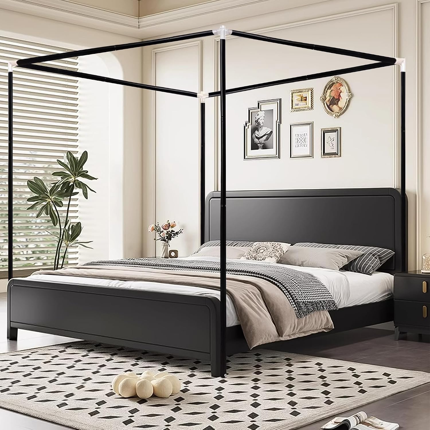 Canopy Bed Frame Metal Queen - Rama łóżka z baldachimem ze stali