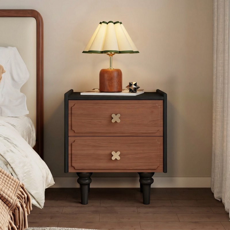 Solid Wood Nightstand 2 Drawers - Meble do domu, czarna szafka nocna