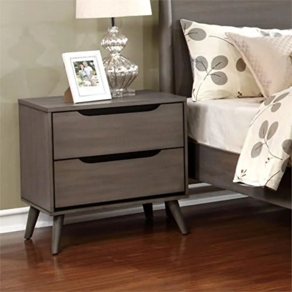 Solid Wood Nightstand 2 Drawers - Szafka nocna z 2 szufladami w