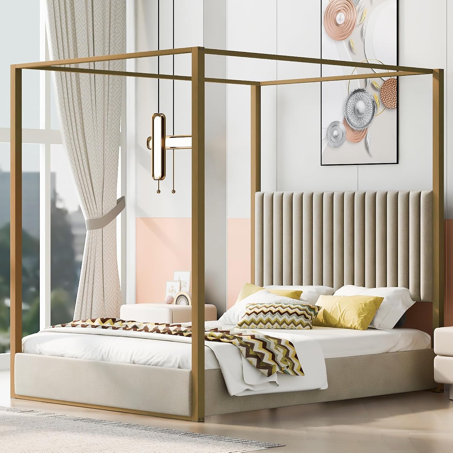 Canopy Bed Frame Metal Queen - Nowoczesne łóżko z baldachimem, rozmiar Queen,