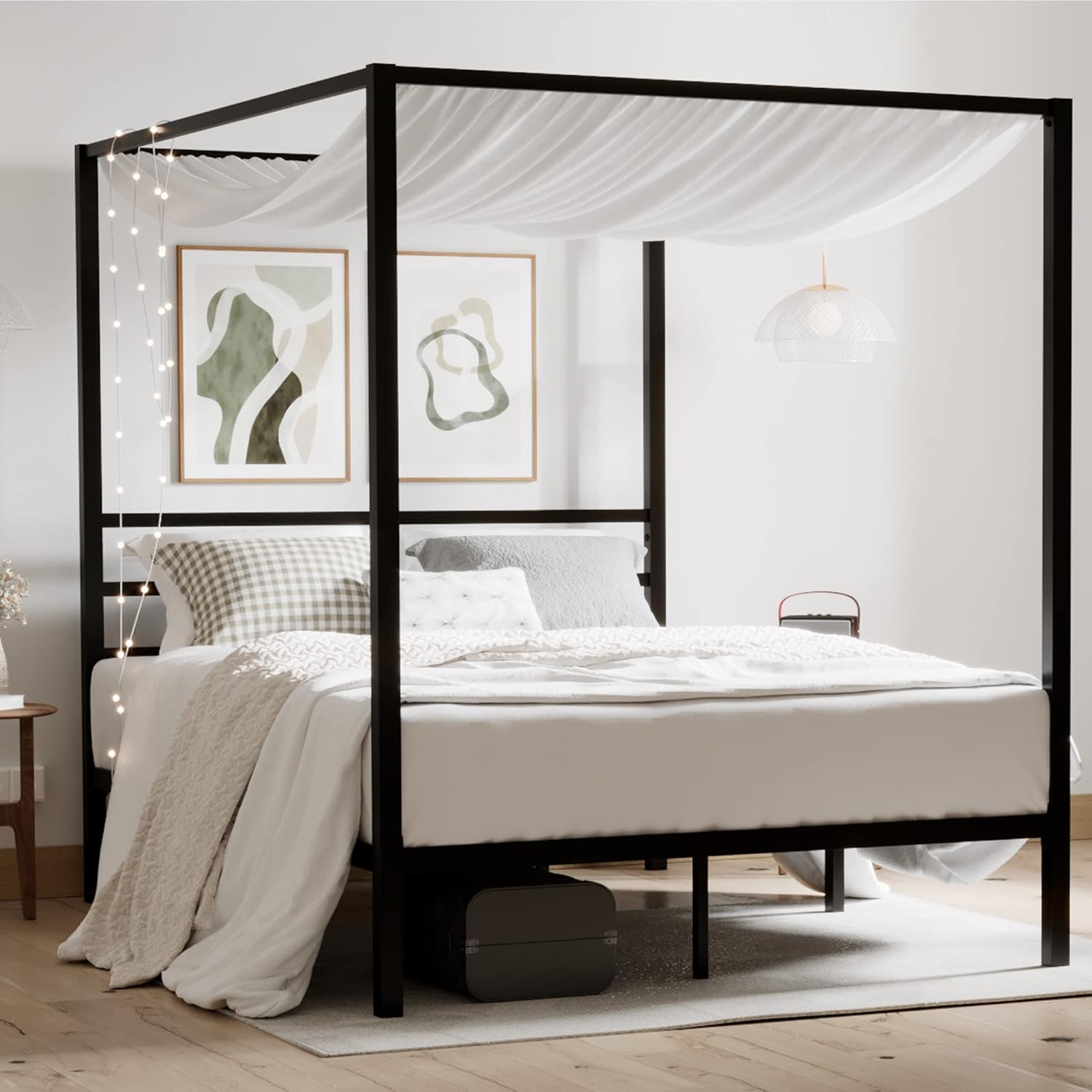 Canopy Bed Frame Metal Queen - Rama łóżka z metalowym baldachimem typu