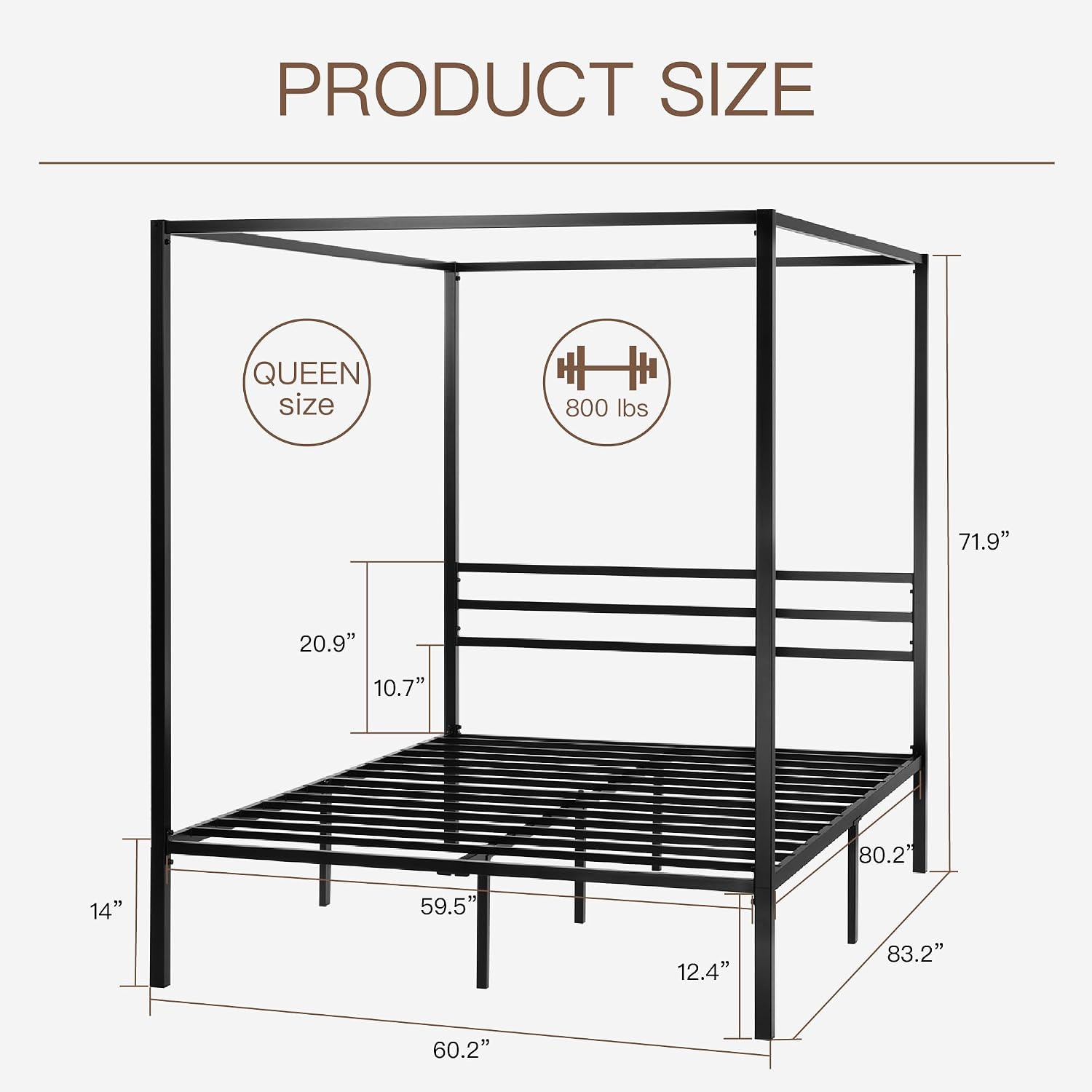 Canopy Bed Frame Metal Queen - Metalowa rama łóżka z baldachimem, rozmiar