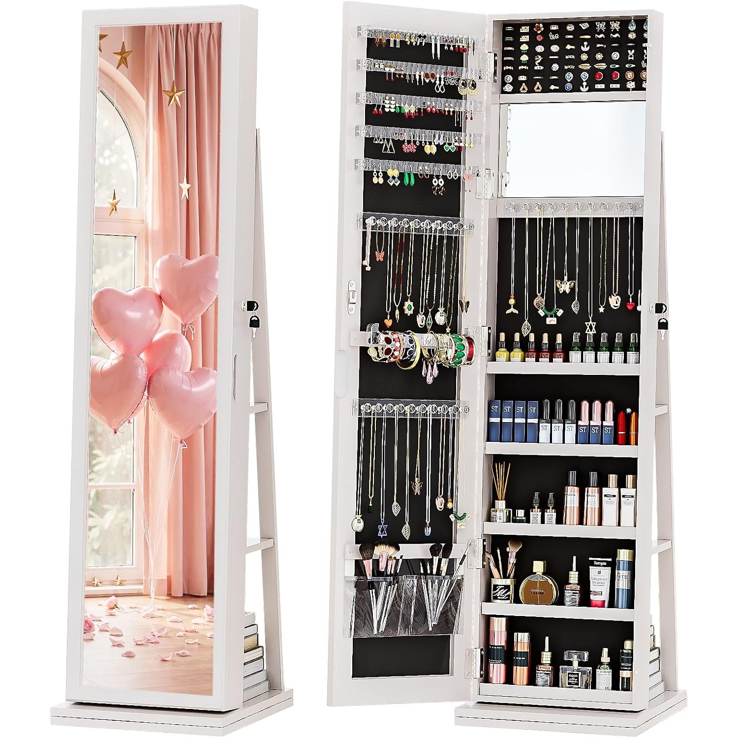 Full Length Mirror Jewelry Armoire - Szafka na biżuterię 4-w-1, zamykana na