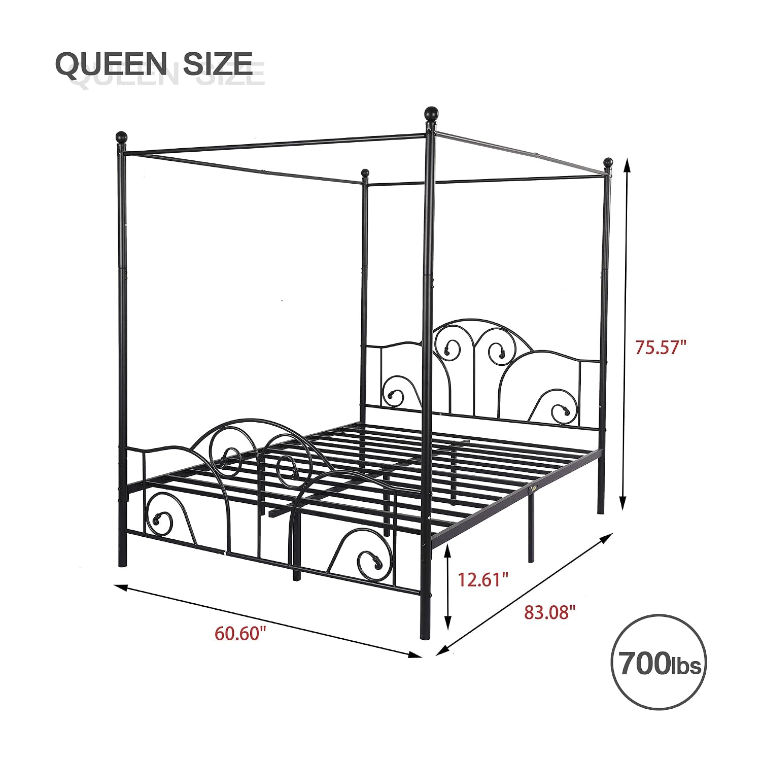 Metalowa rama łóżka z baldachi – Canopy Bed Frame Metal Queen recenzja i cena