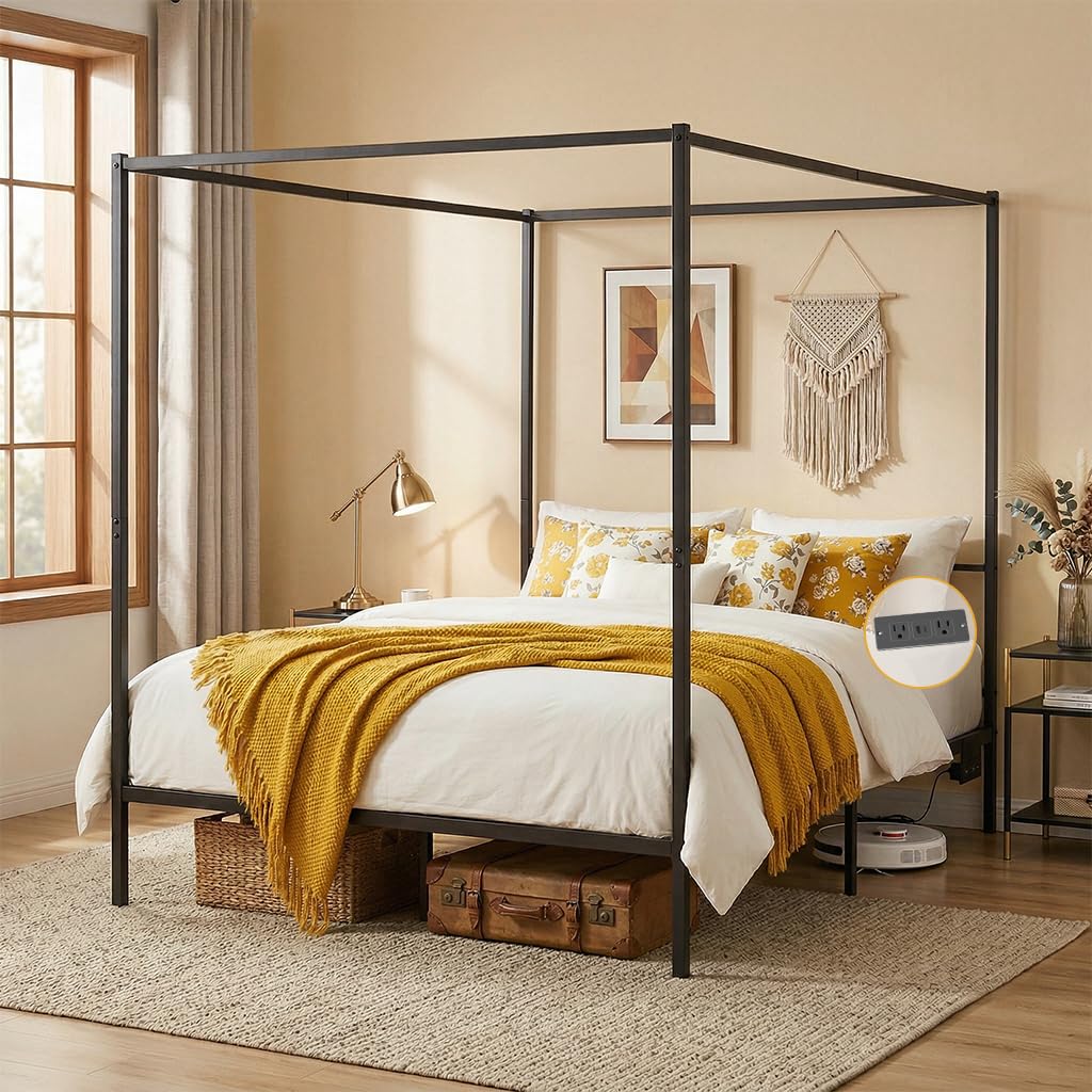 Rama łóżka z baldachimem, rozm – Canopy Bed Frame Metal Queen recenzja i cena