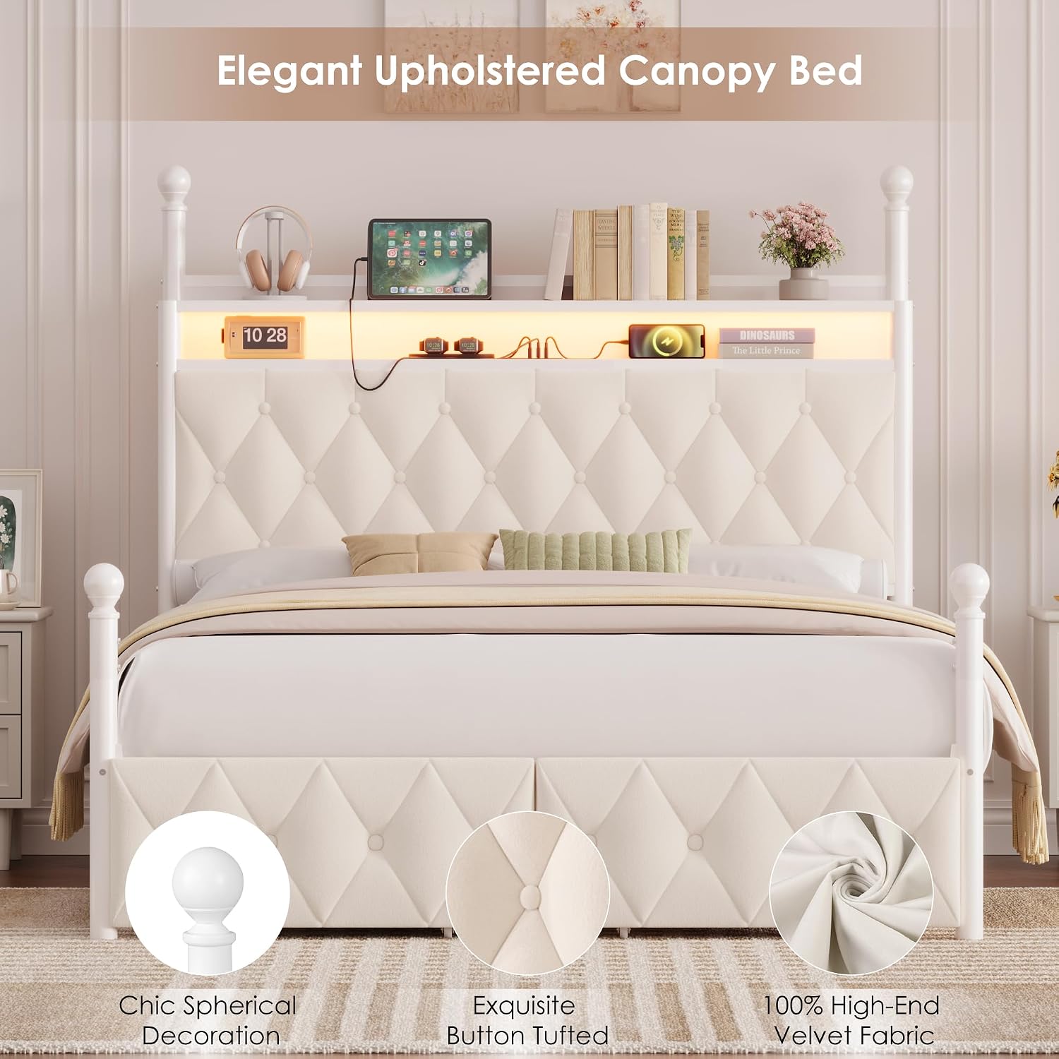 Rama łóżka z baldachimem w roz – Canopy Bed Frame Metal Queen recenzja i cena