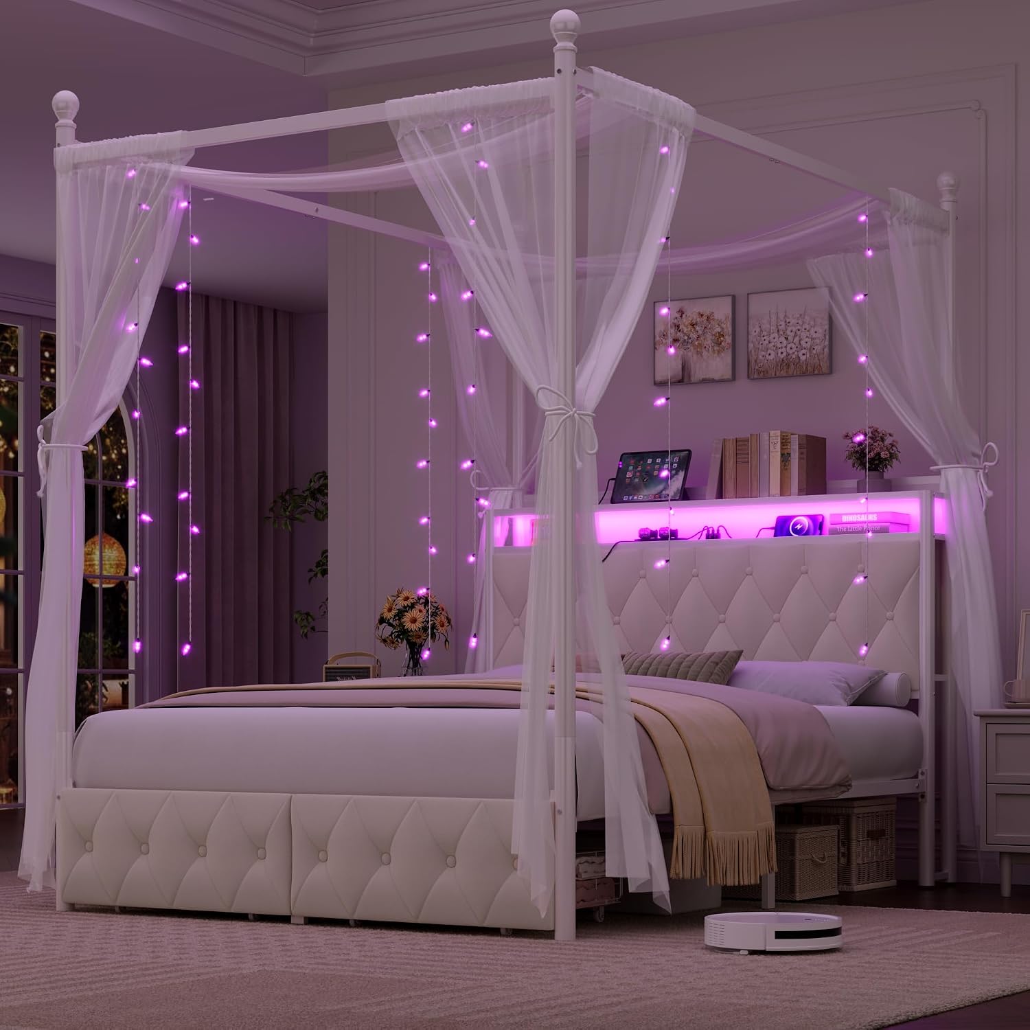 Rama łóżka z baldachimem w roz – Canopy Bed Frame Metal Queen recenzja i cena