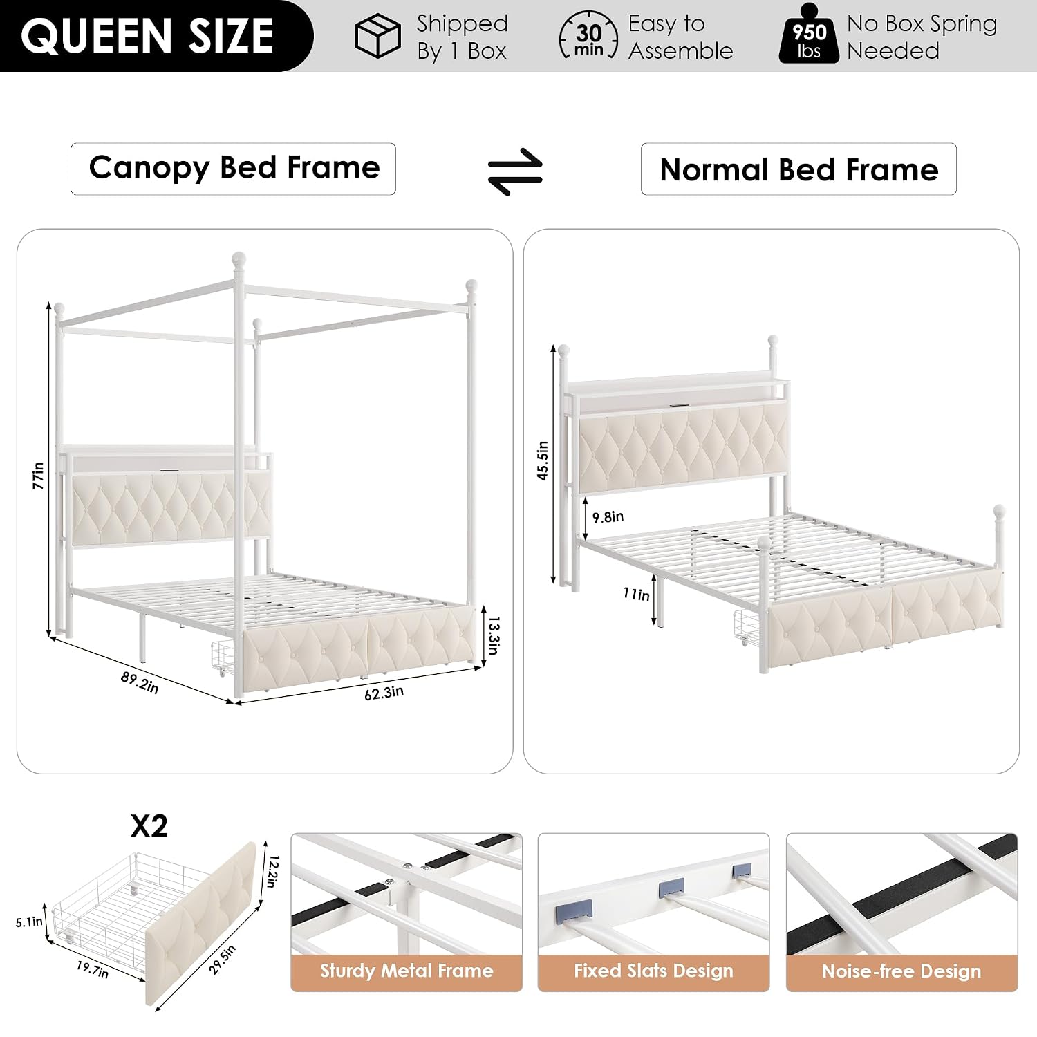 Rama łóżka z baldachimem w roz – Canopy Bed Frame Metal Queen recenzja i cena
