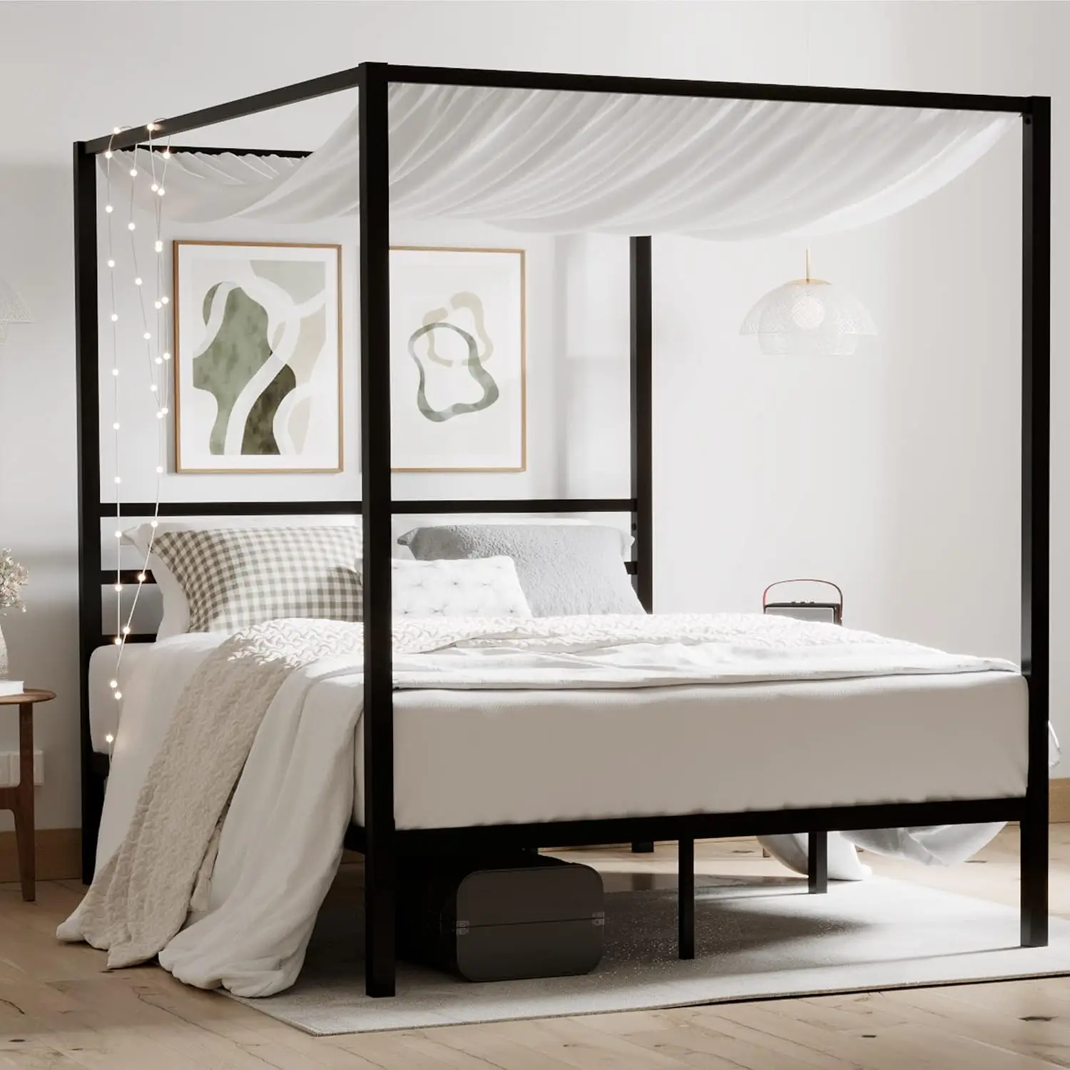 Rama łóżka z baldachimem w roz – Canopy Bed Frame Metal Queen recenzja i cena