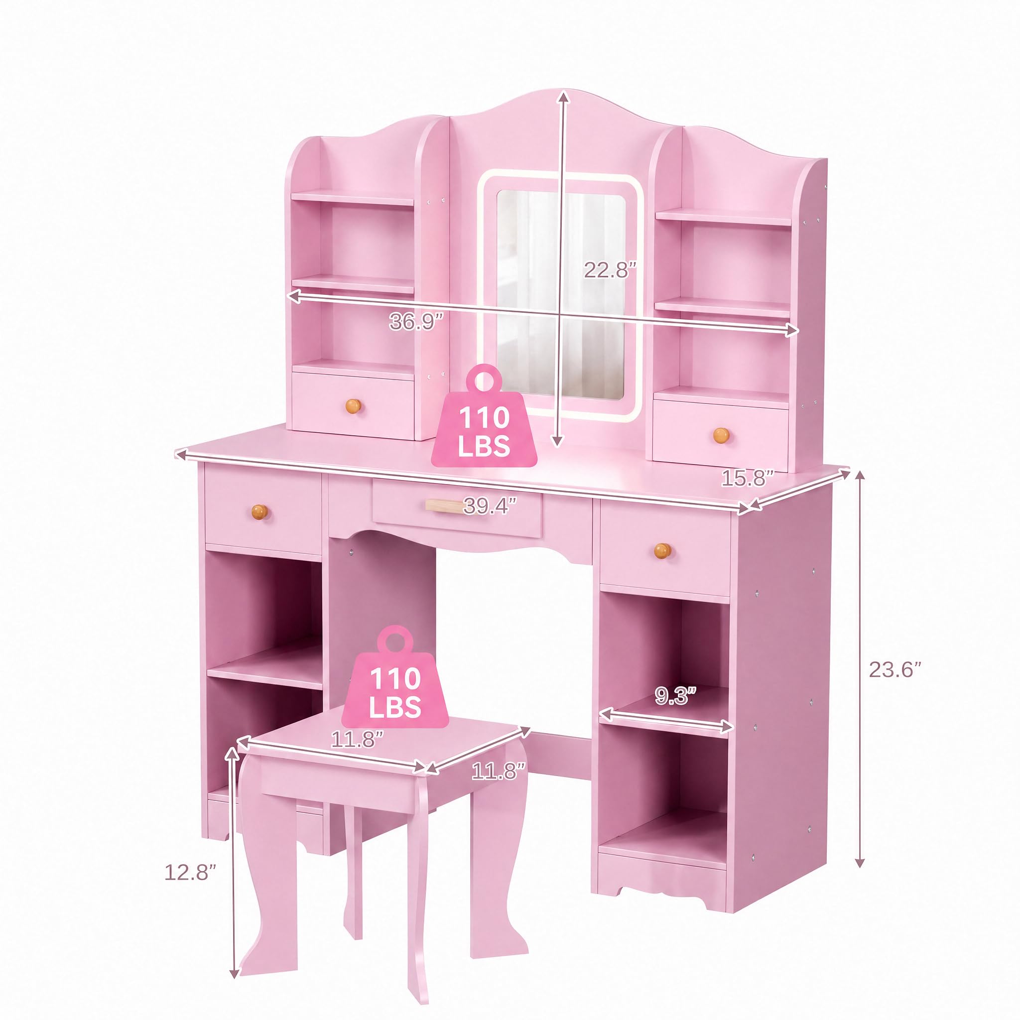 Toaletka dla dzieci z 3-koloro – Dressing Table Vanity With Lighted Mirror recenzja i cena