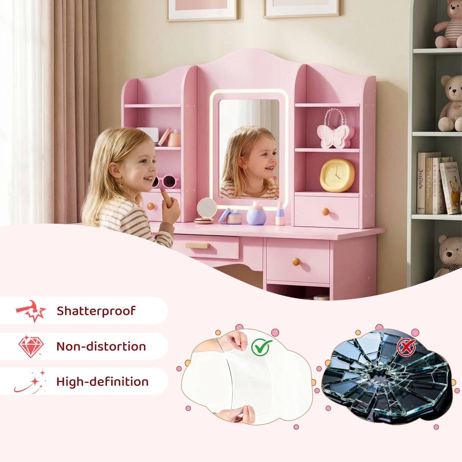 Toaletka dla dzieci z 3-koloro – Dressing Table Vanity With Lighted Mirror recenzja i cena