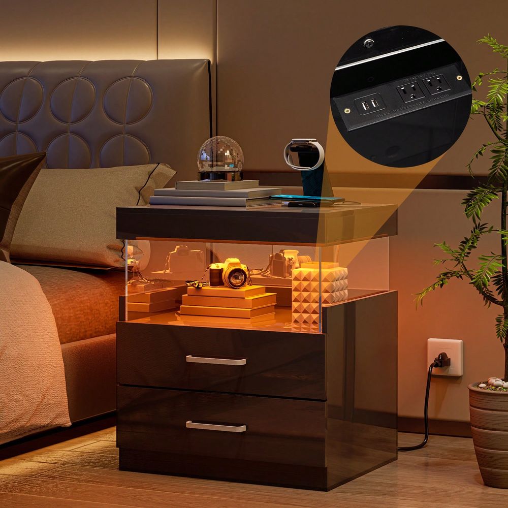 Czarna szafka nocna z diodami  – Floating Nightstand With Led Light recenzja i cena