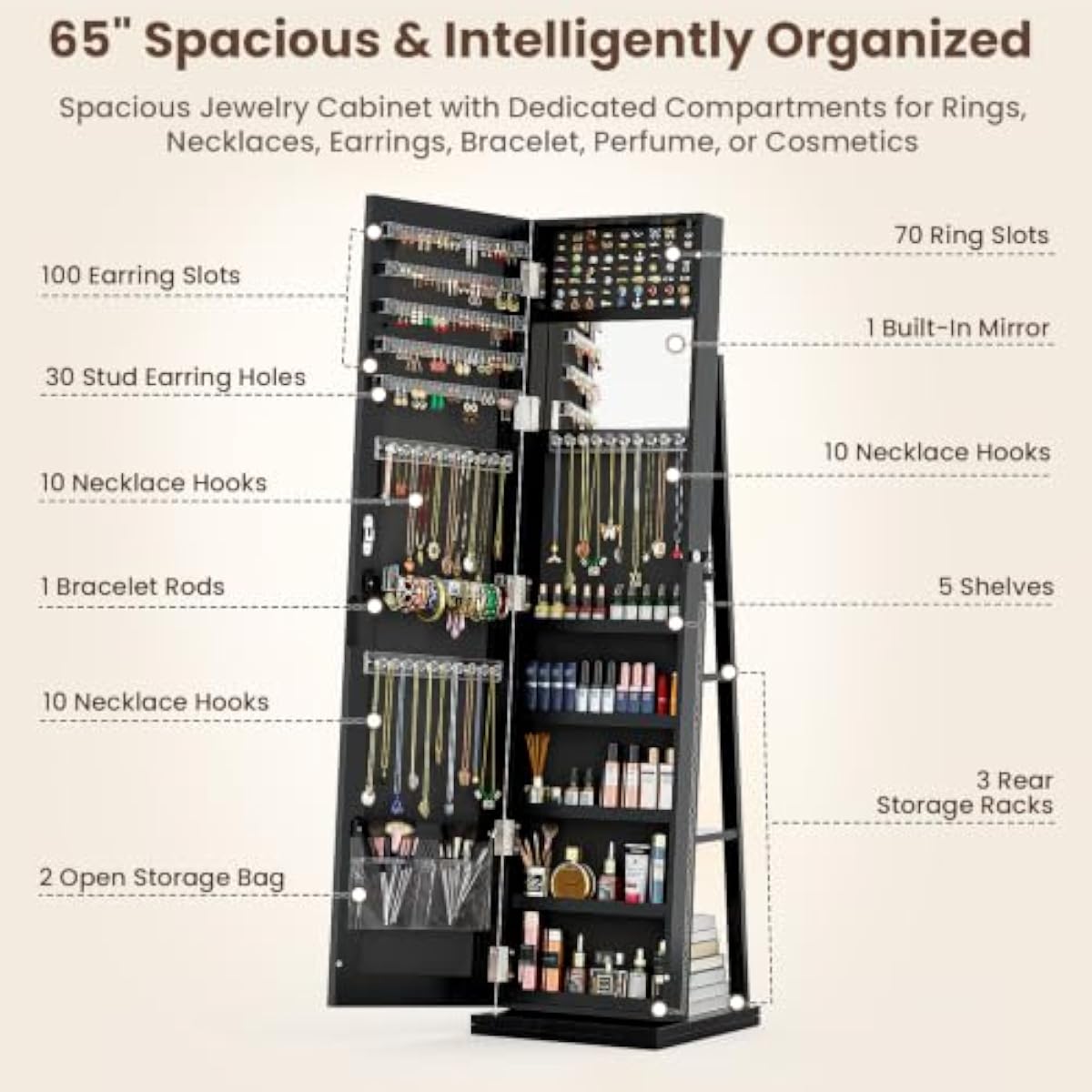 Elegancka czarna stojąca szafa – Full Length Mirror Jewelry Armoire recenzja i cena