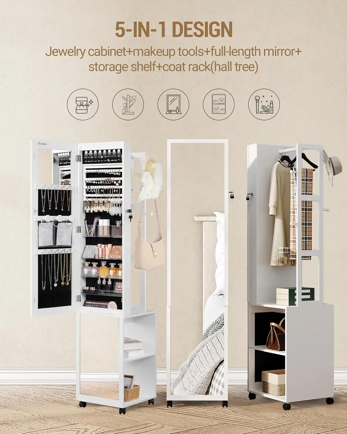 Szafka na biżuterię z 8 diodam – Full Length Mirror Jewelry Armoire recenzja i cena