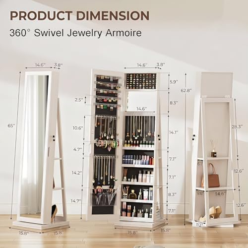 360 °   Obrotowa szafa na biżu – Full Length Mirror Jewelry Armoire recenzja i cena