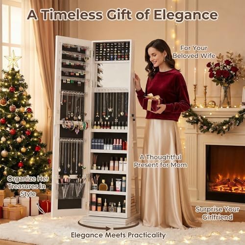 360 °   Obrotowa szafa na biżu – Full Length Mirror Jewelry Armoire recenzja i cena