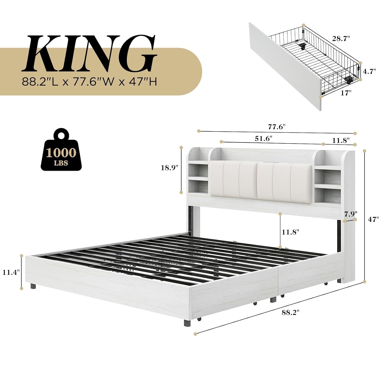 Łóżko tapicerowane typu King S – King Size Bed Frame With Storage Drawers recenzja i cena