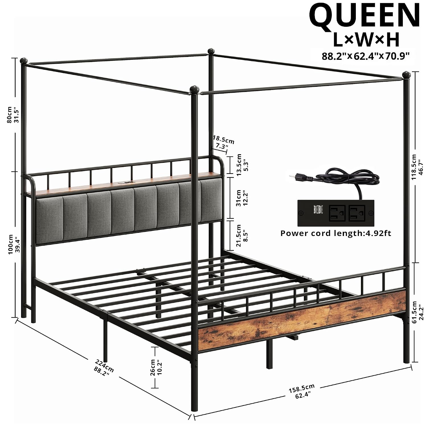 Rama łóżka z baldachimem typu  – Canopy Bed Frame Metal Queen recenzja i cena