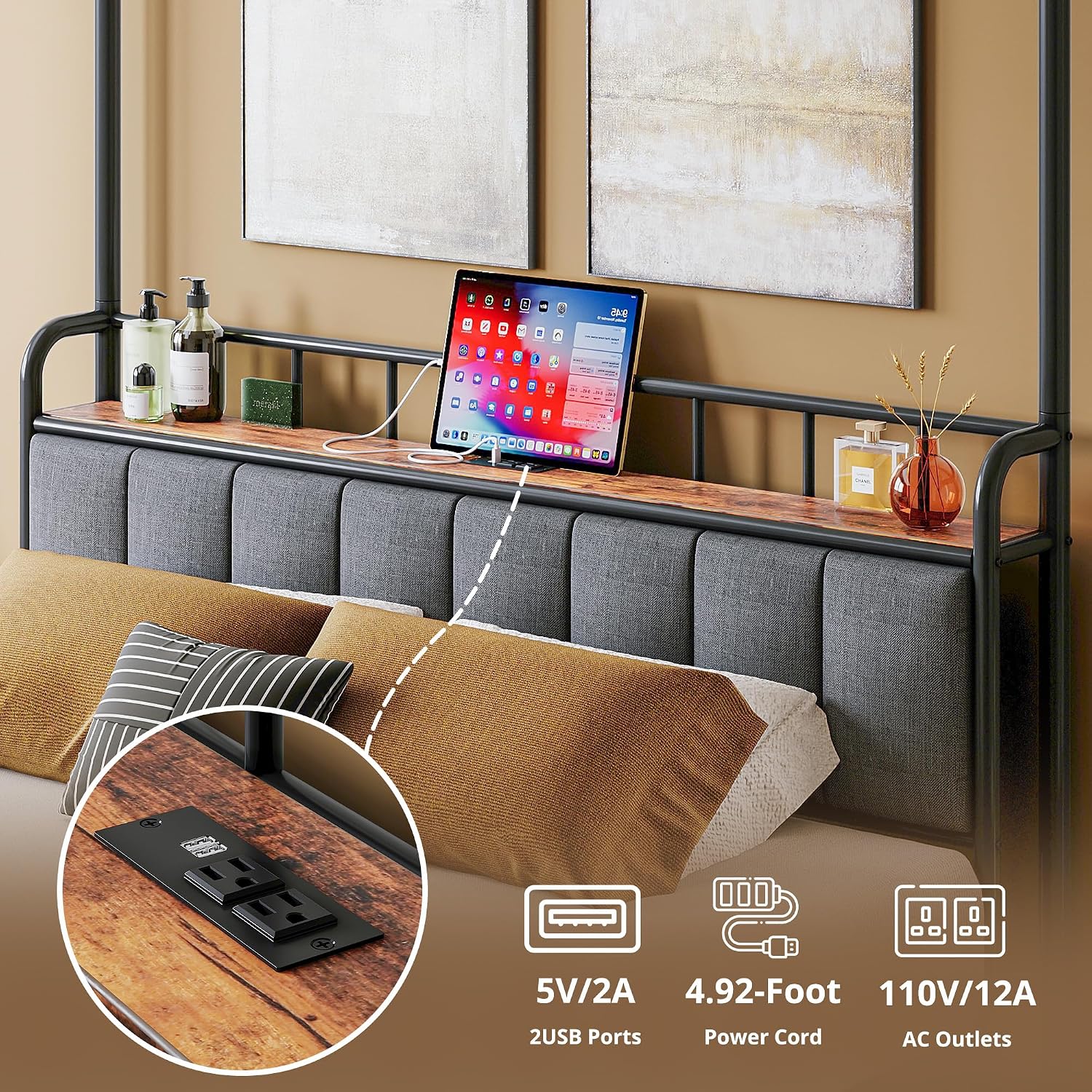 Rama łóżka z baldachimem typu  – Canopy Bed Frame Metal Queen recenzja i cena