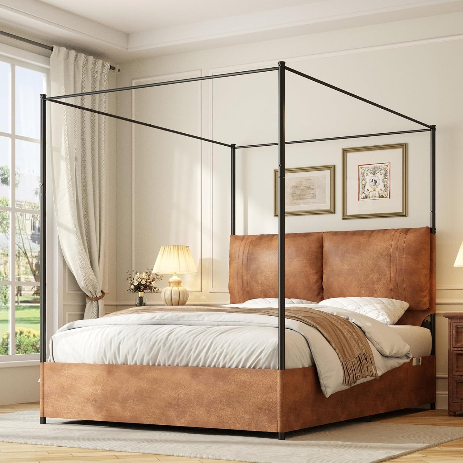 Rama łóżka typu queen z baldac – Canopy Bed Frame Metal Queen recenzja i cena