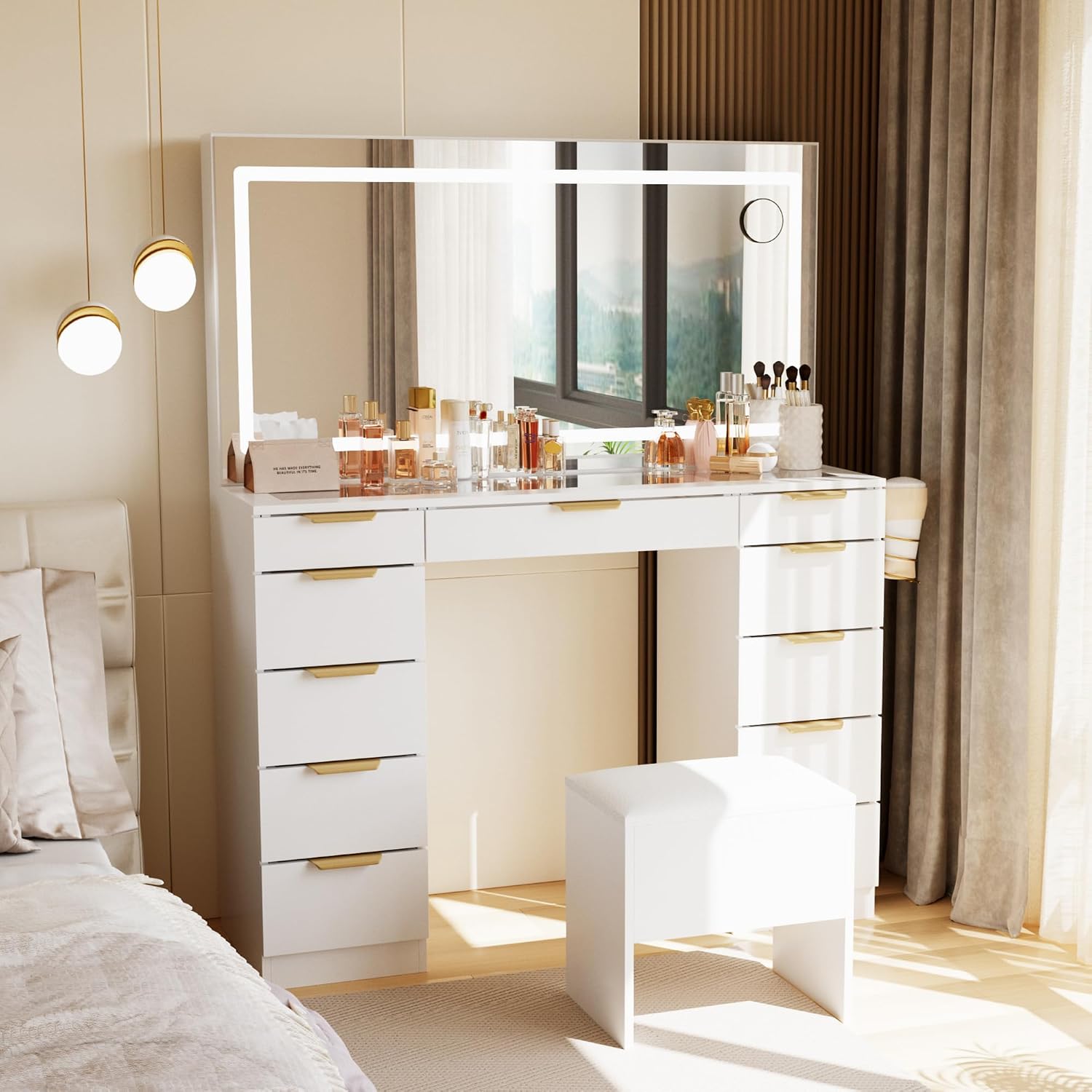 Toaletka z szklanym blatem, lu – Dressing Table Vanity With Lighted Mirror recenzja i cena