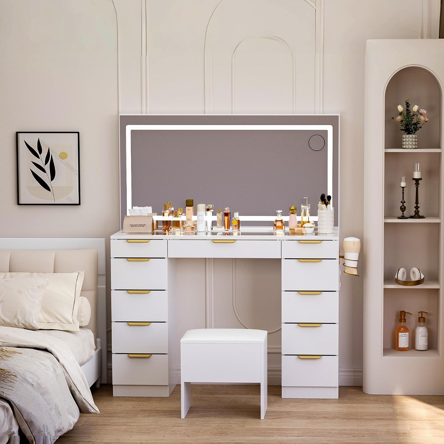 Toaletka z szklanym blatem, lu – Dressing Table Vanity With Lighted Mirror recenzja i cena