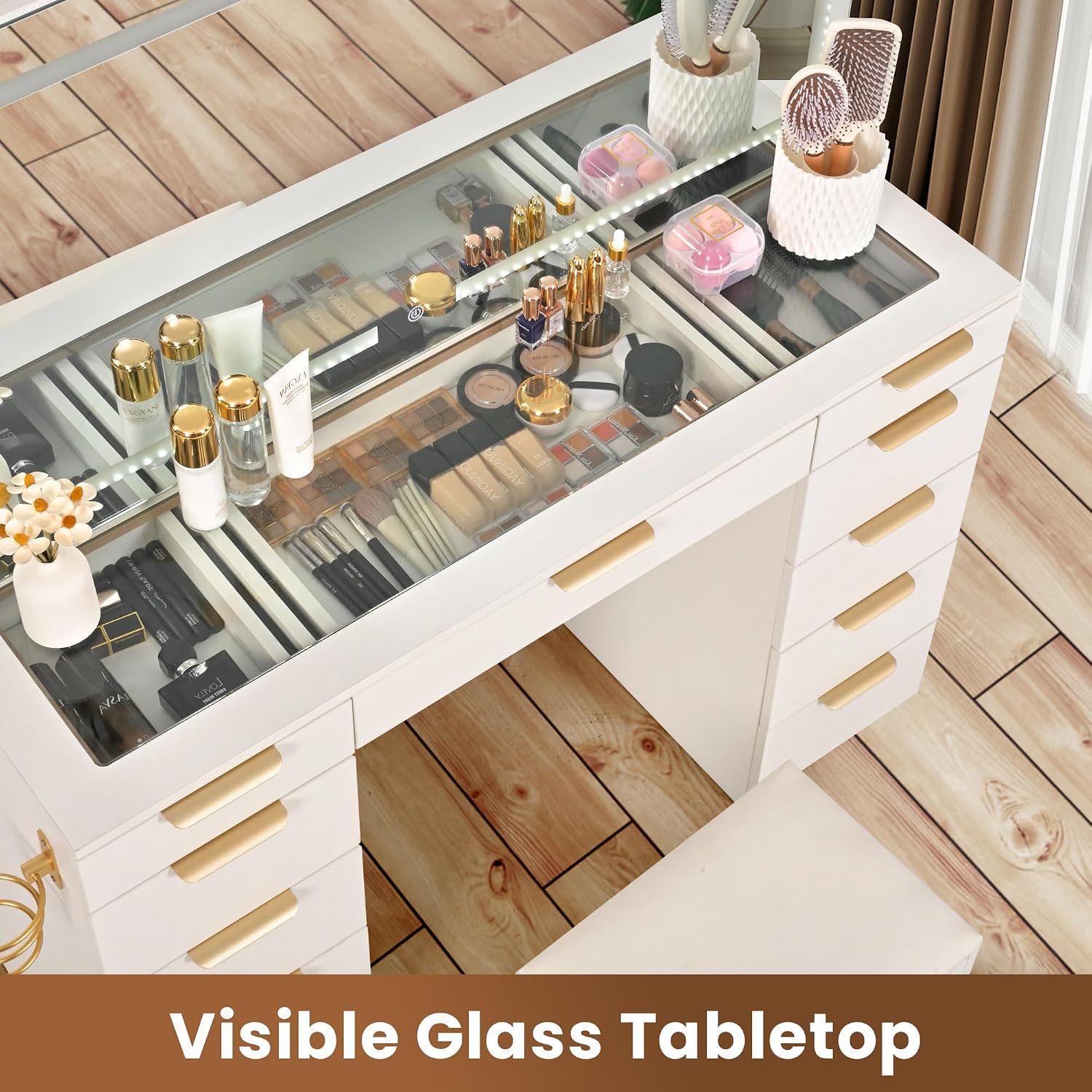 Toaletka z szklanym blatem, lu – Dressing Table Vanity With Lighted Mirror recenzja i cena
