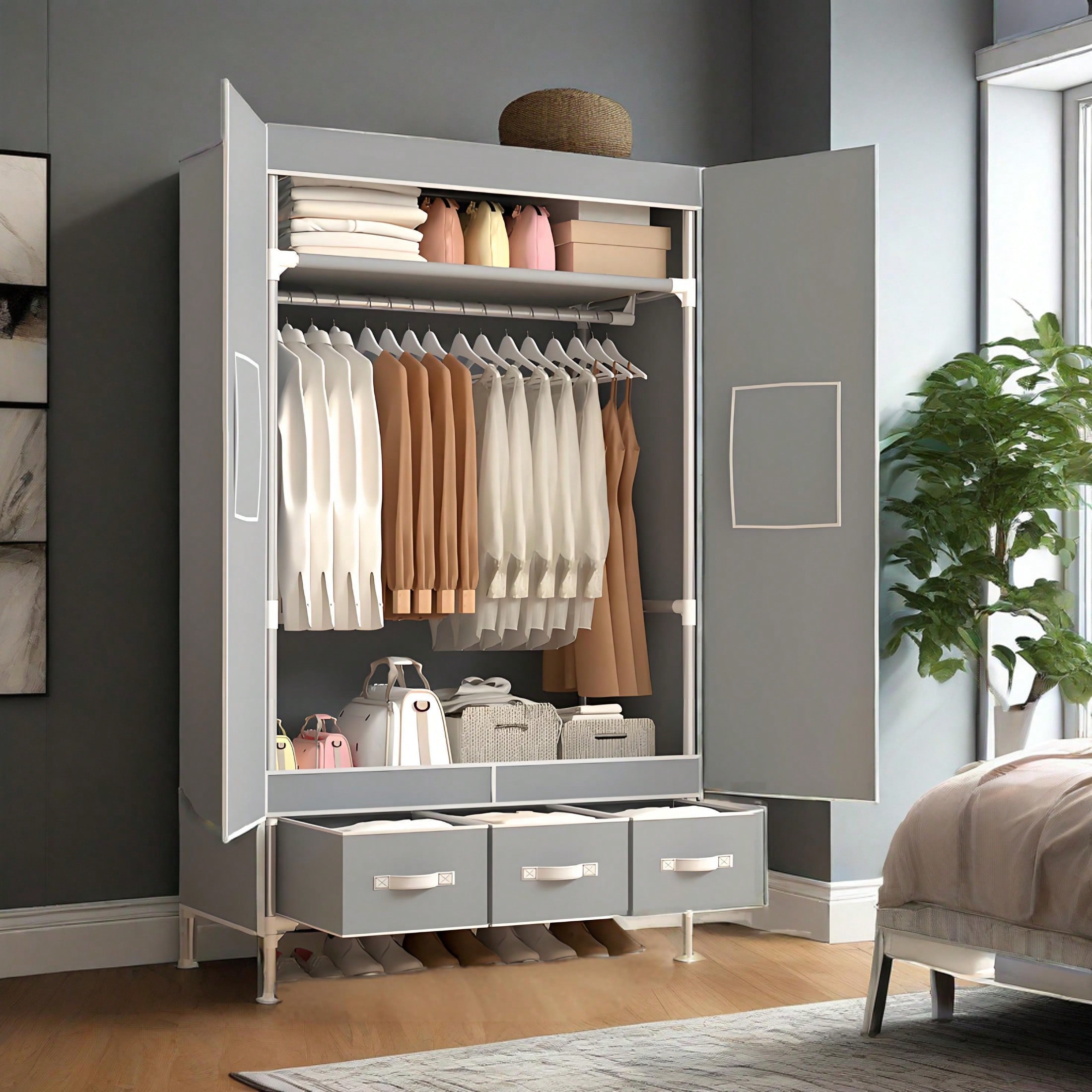 Przenośna szafa na ubrania, 57 – Wardrobe Closet Portable Fabric Cover recenzja i cena