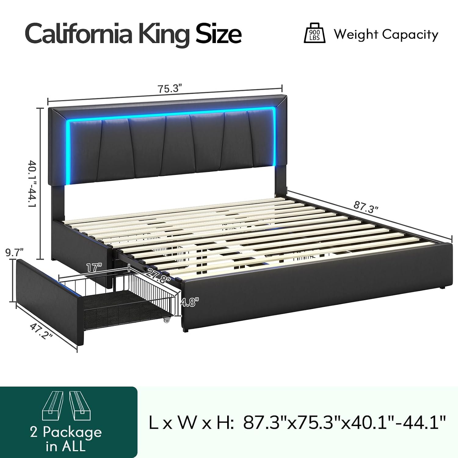 Rama łóżka California King z 4 – King Size Bed Frame With Storage Drawers recenzja i cena