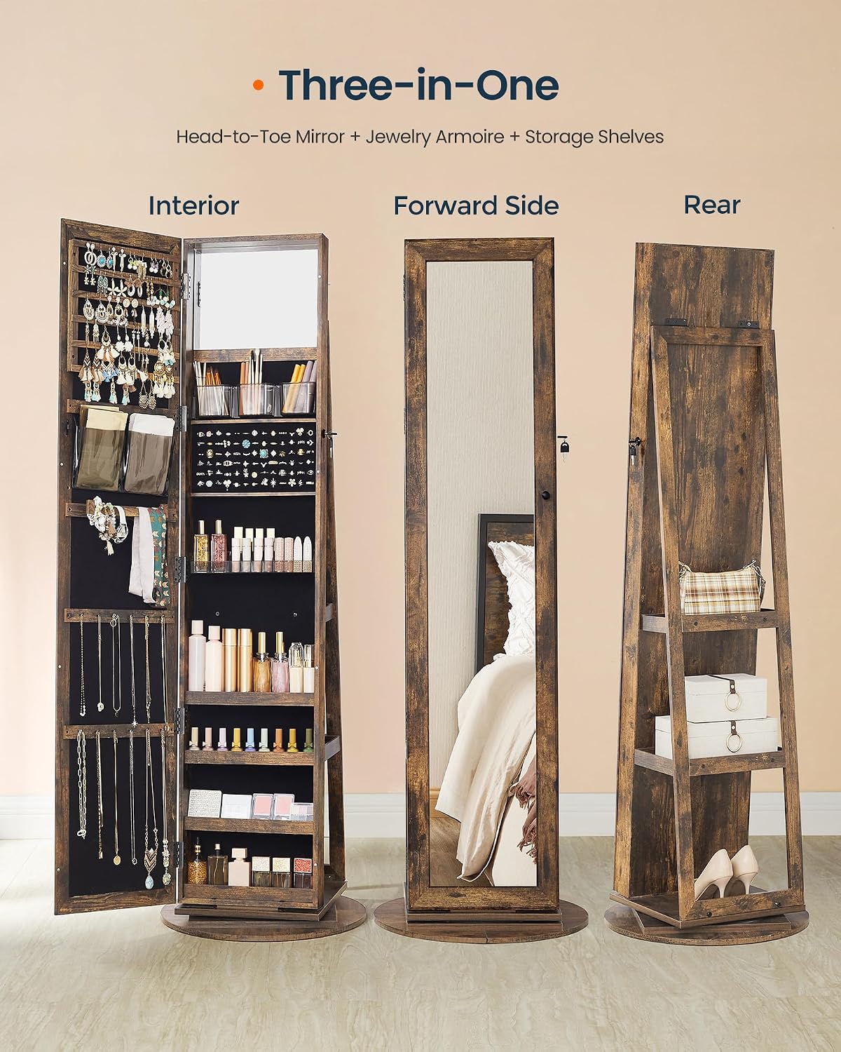 Stojąca szafka na biżuterię, l – Full Length Mirror Jewelry Armoire recenzja i cena