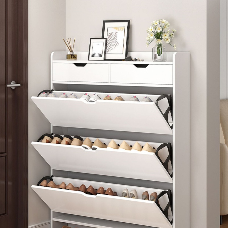 Dwupoziomowa drewniana szafka  – Shoe Rack Cabinet Narrow Entryway recenzja i cena