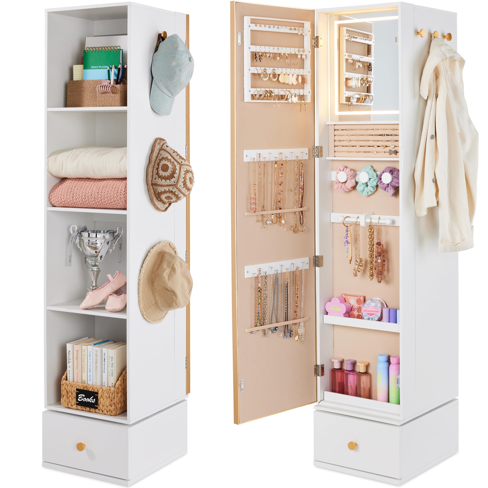 Obrotowe lustro z szafką do pr – Full Length Mirror Jewelry Armoire recenzja i cena