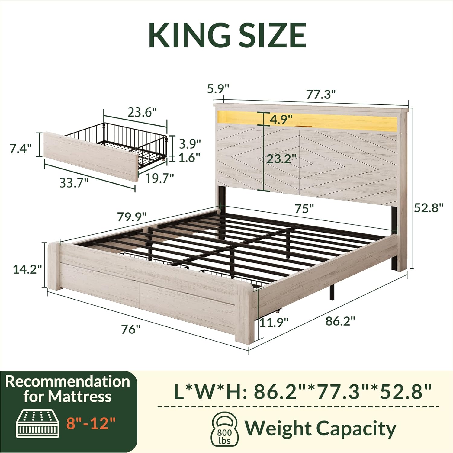 Drewniana rama łóżka typu king – King Size Bed Frame With Storage Drawers recenzja i cena