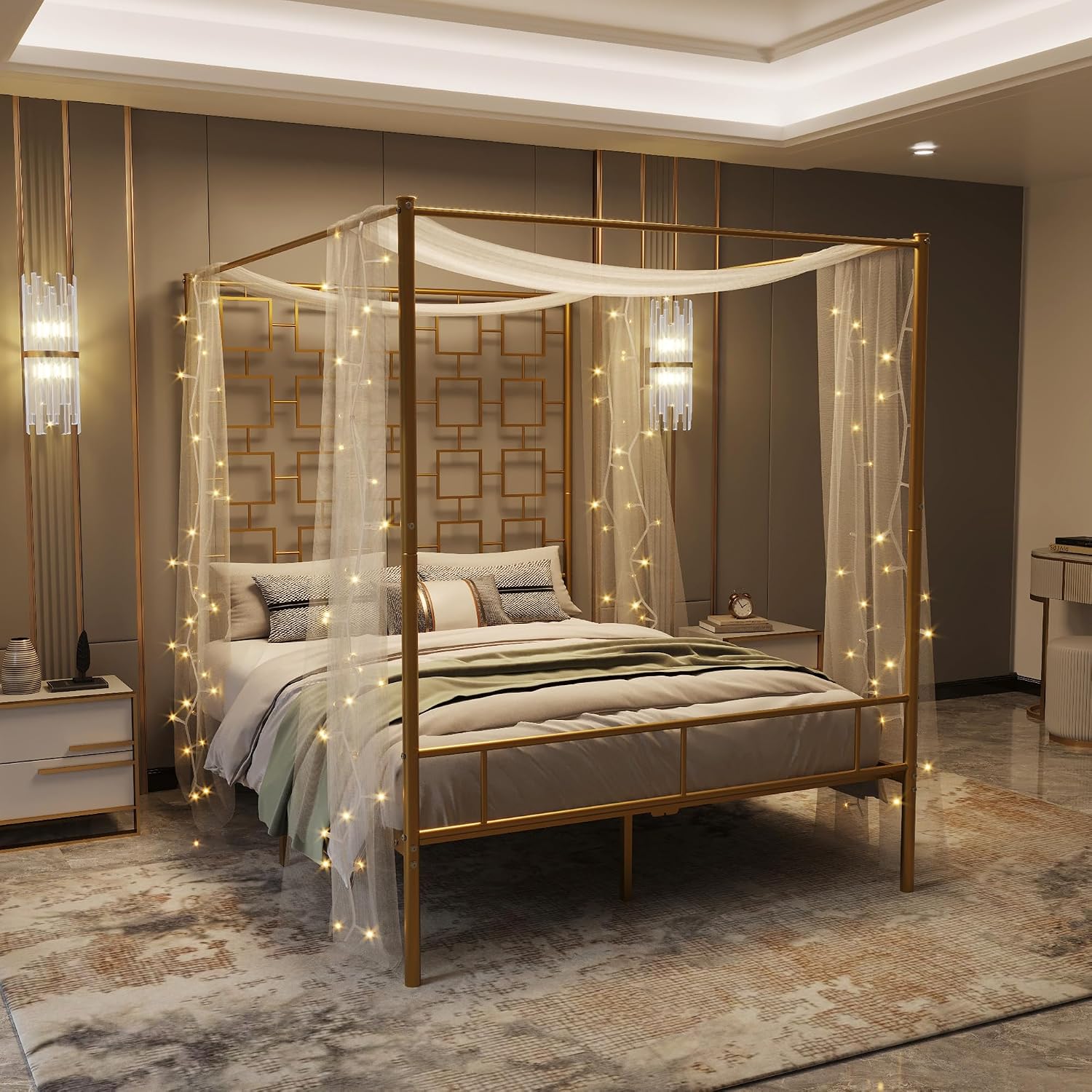 Rama łóżka z baldachimem Queen – Canopy Bed Frame Metal Queen recenzja i cena