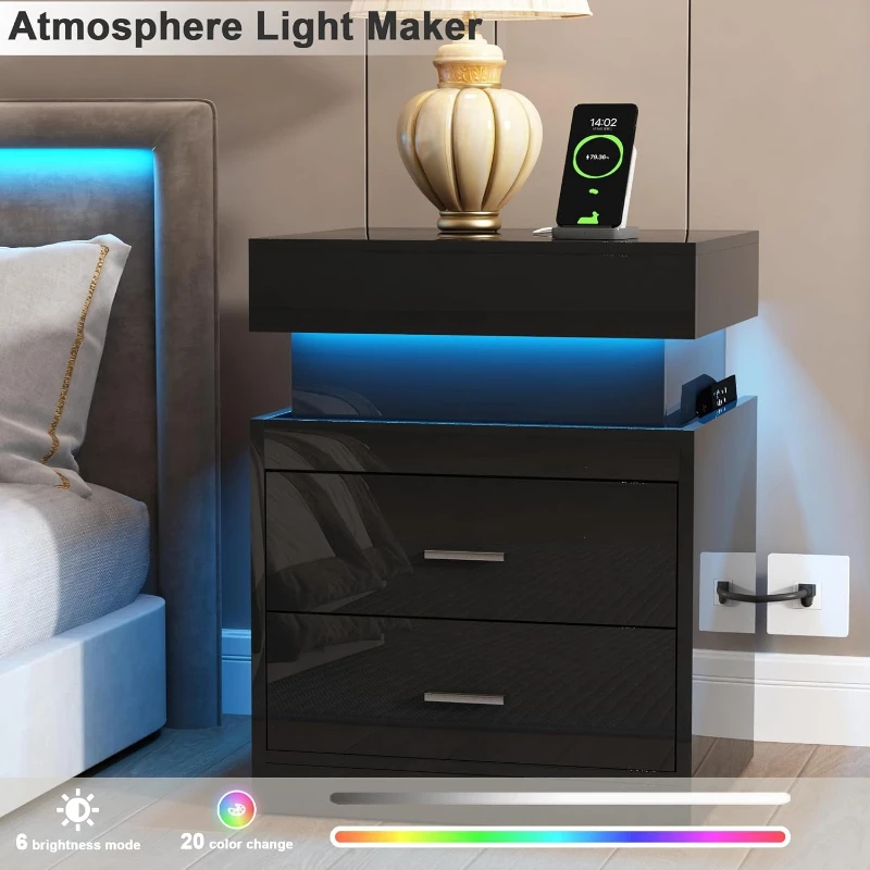 Stolik nocny LED z stacją łado – Solid Wood Nightstand 2 Drawers recenzja i cena