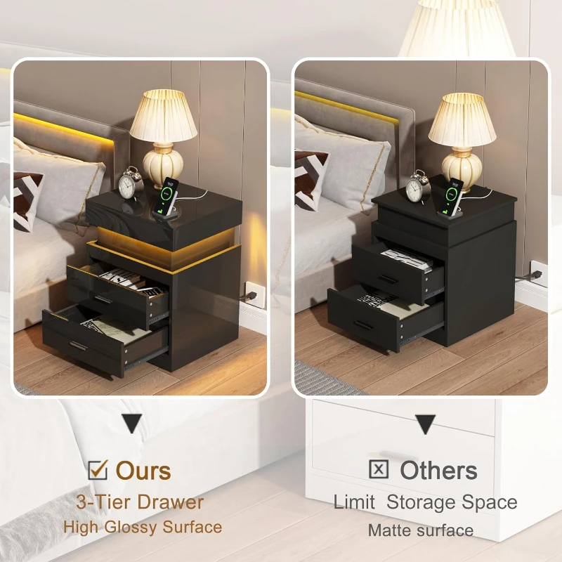 Stolik nocny LED z stacją łado – Solid Wood Nightstand 2 Drawers recenzja i cena