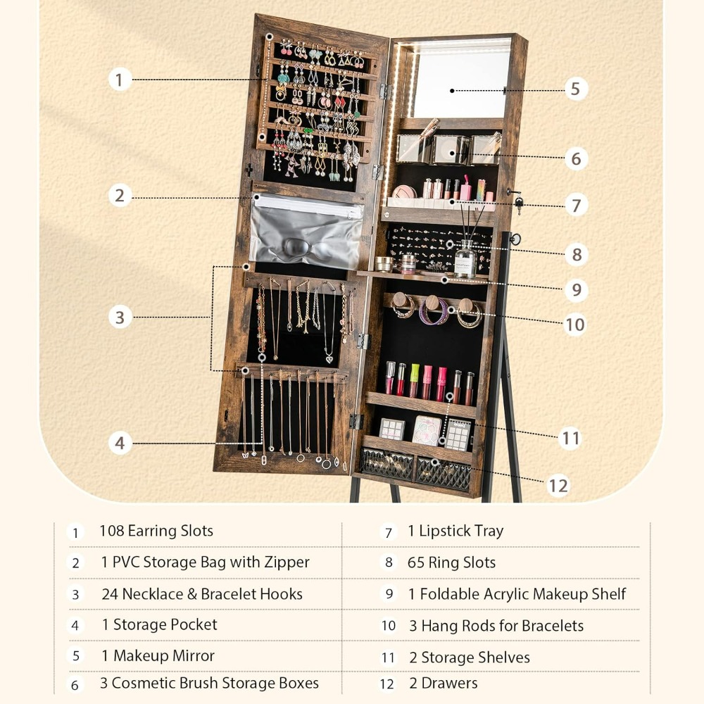 CHARMAID Stojąca szafka na biż – Full Length Mirror Jewelry Armoire recenzja i cena