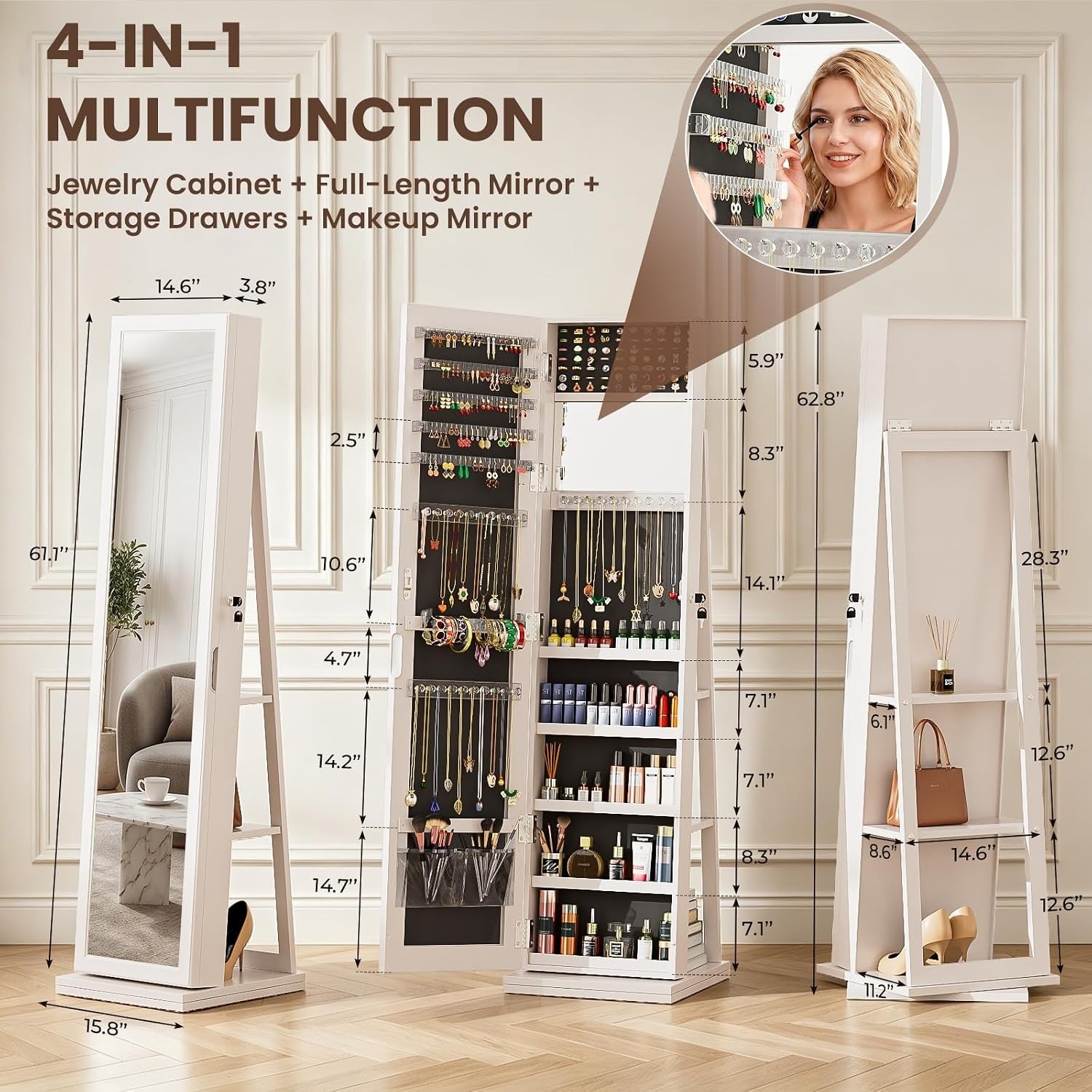 Szafka na biżuterię 4-w-1, zam – Full Length Mirror Jewelry Armoire recenzja i cena